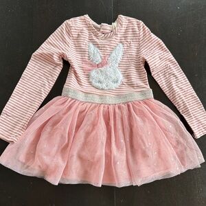 btween Pink Striped Bunny Tulle Dress with Glitter Waist